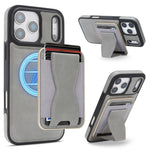 For iPhone 17 Pro Magnetic Case with Detachable Card Holder Kickstand TPU + PU Back Cover Compatible with MagSafe