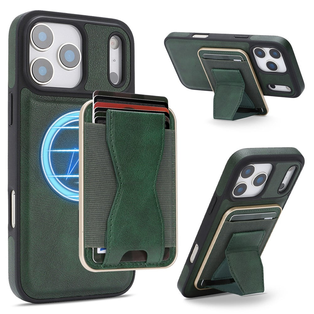 Til iPhone 17 Pro magnetisk cover med aftagelig kortholder og støttefod TPU + PU bagcover kompatibel med MagSafe