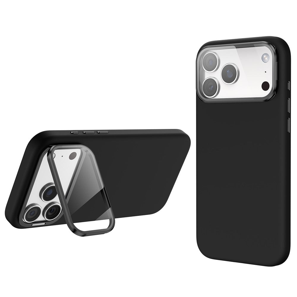 For iPhone 18 Pro Max / 17 Pro Max / 16 Pro Max Magnetic Case PC + Liquid Silicone Phone Cover with Lens Cover Kickstand