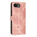 Pungcover til iPhone 17e / 16e med blomsterprint, PU-læder, standerfunktion og håndledsrem