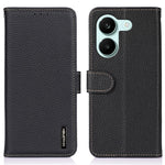 KHAZNEH tegnebogsetui i ægte koskind med litchi-overflade, flip-mobilcover til Xiaomi Redmi Turbo 5 5G / Poco X8 Pro 5G