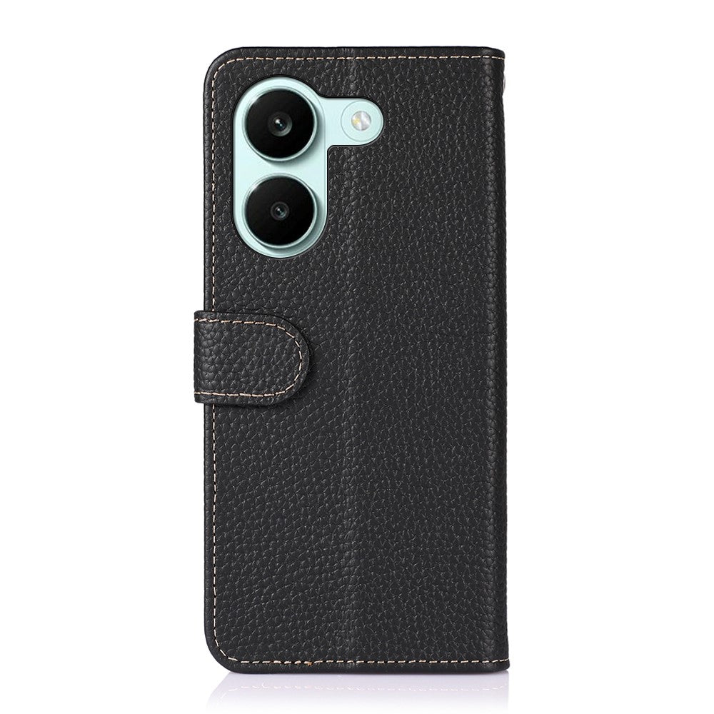 KHAZNEH tegnebogsetui i ægte koskind med litchi-overflade, flip-mobilcover til Xiaomi Redmi Turbo 5 5G / Poco X8 Pro 5G
