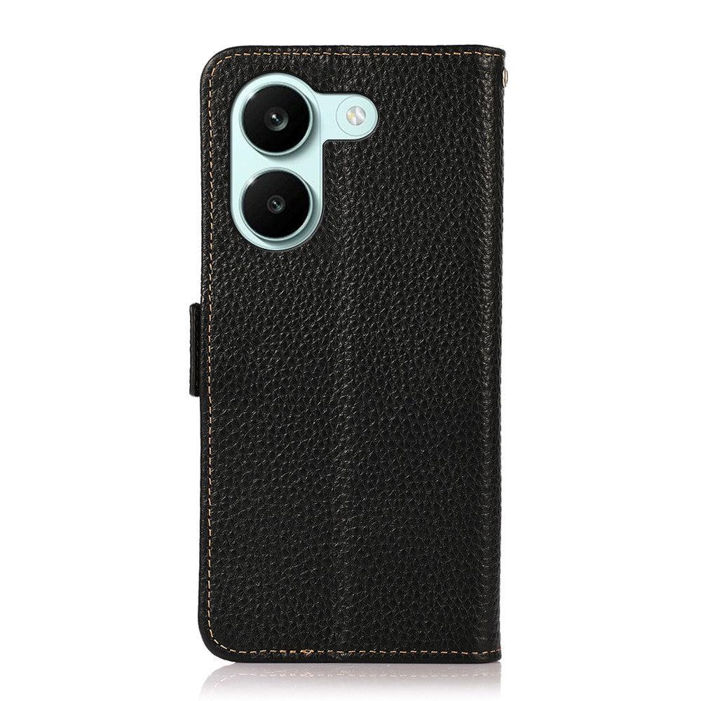 KHAZNEH for Xiaomi Poco X8 Pro 5G / Redmi Turbo 5 5G Phone Case Litchi Texture Genuine Cow Leather Cover RFID Blocking