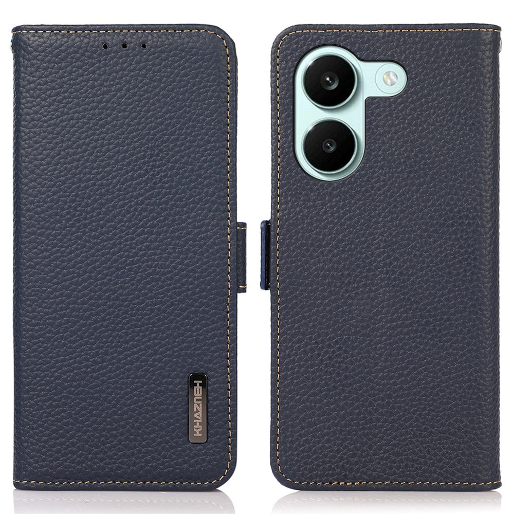 KHAZNEH for Xiaomi Poco X8 Pro 5G / Redmi Turbo 5 5G Phone Case Litchi Texture Genuine Cow Leather Cover RFID Blocking
