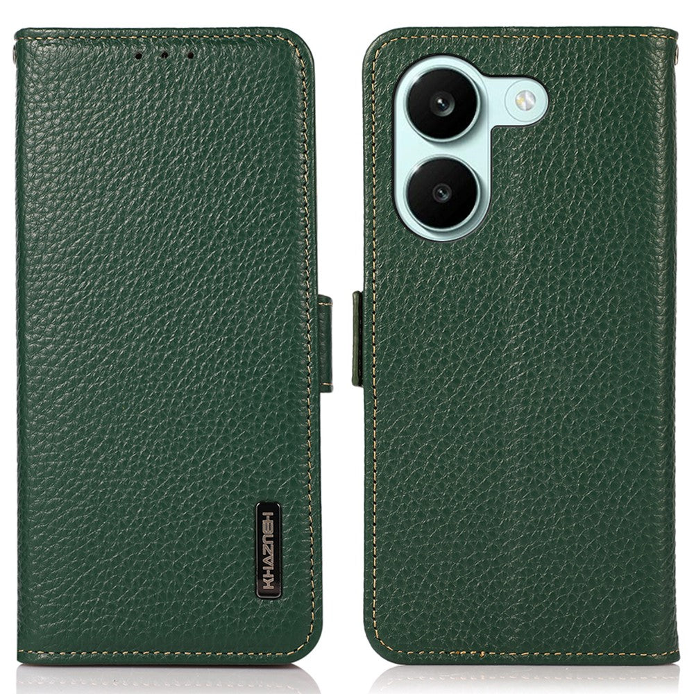KHAZNEH for Xiaomi Poco X8 Pro 5G / Redmi Turbo 5 5G Phone Case Litchi Texture Genuine Cow Leather Cover RFID Blocking