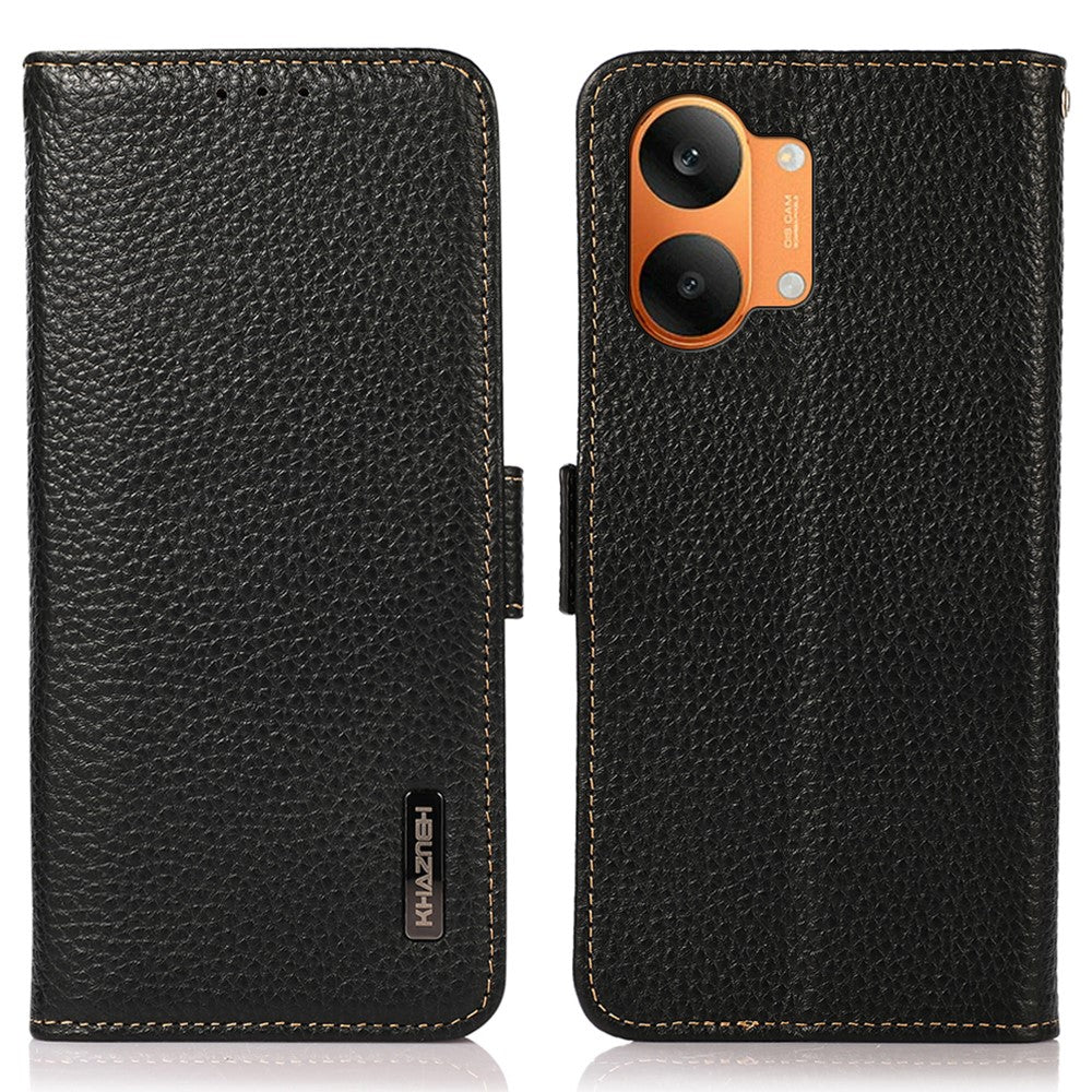 KHAZNEH for Xiaomi Poco X8 Pro Max 5G / Redmi Turbo 5 Max 5G Phone Case Litchi Texture Genuine Cow Leather Cover RFID Blocking