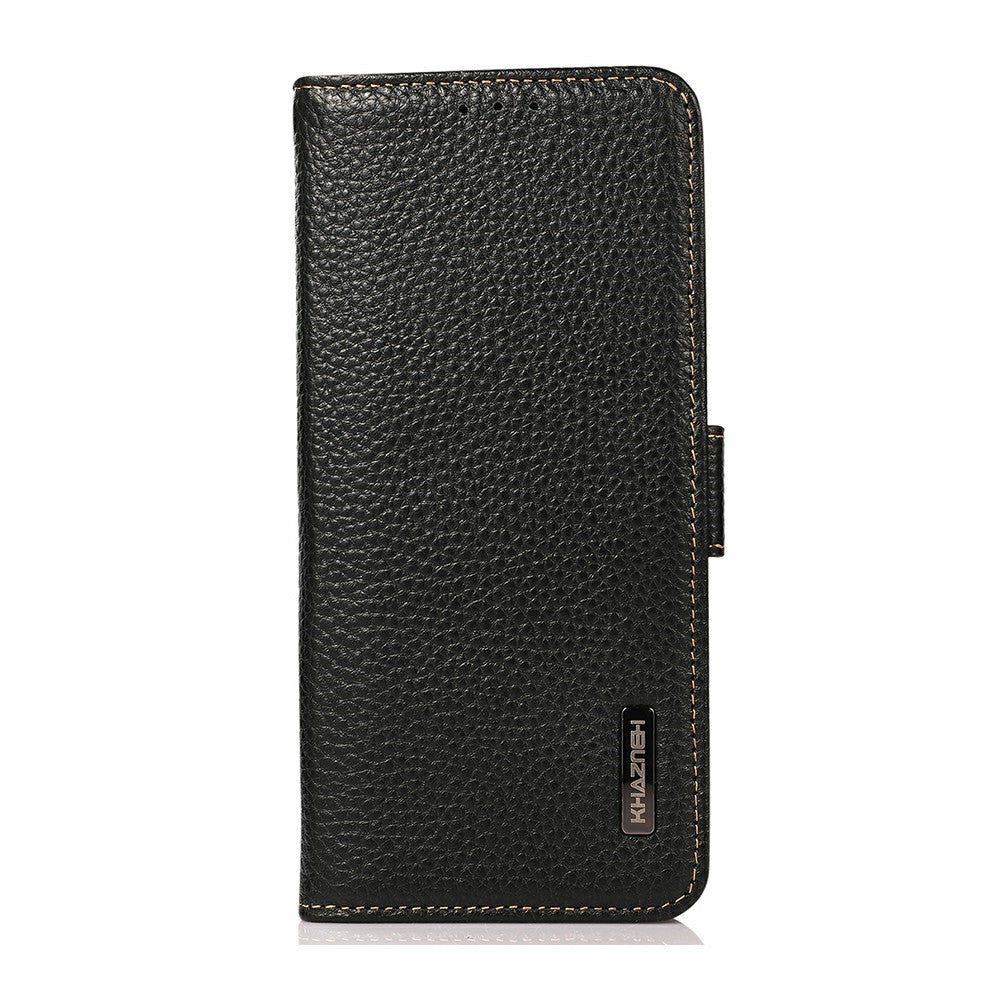 KHAZNEH for Xiaomi Poco X8 Pro Max 5G / Redmi Turbo 5 Max 5G Phone Case Litchi Texture Genuine Cow Leather Cover RFID Blocking