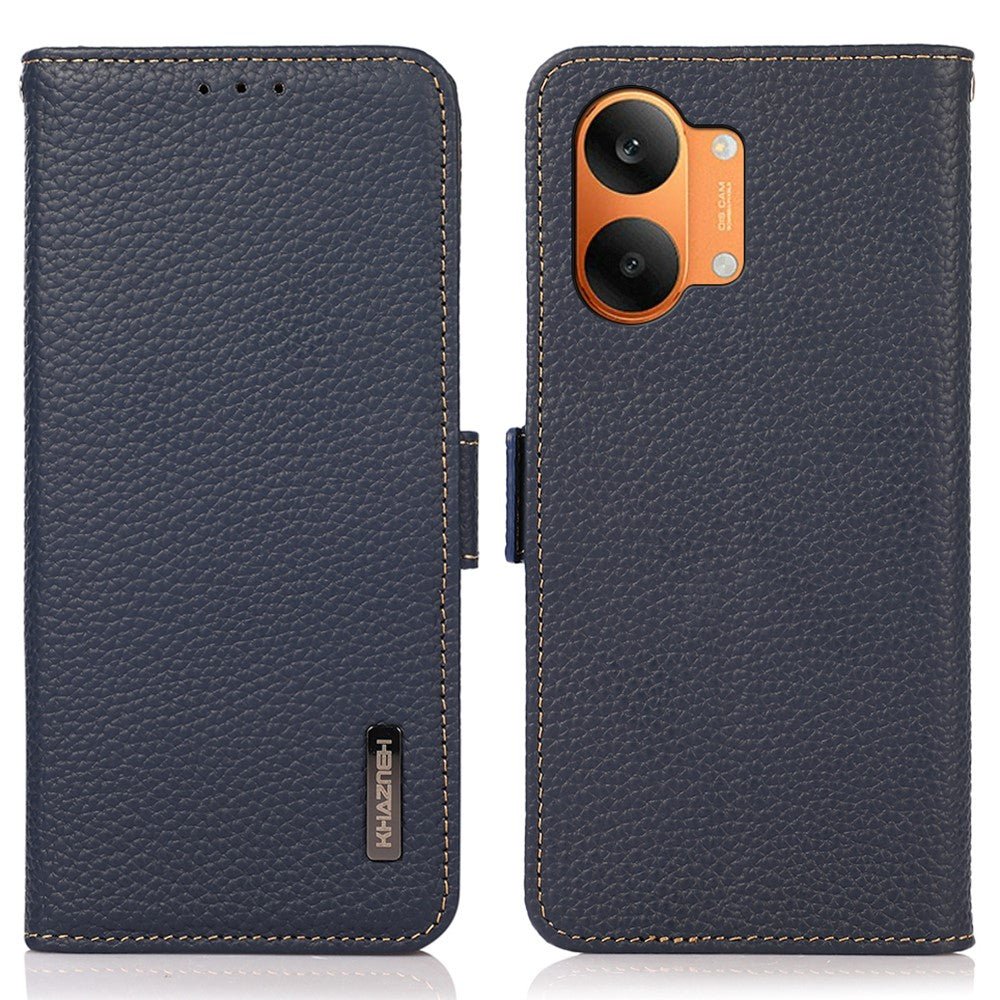 KHAZNEH for Xiaomi Poco X8 Pro Max 5G / Redmi Turbo 5 Max 5G Phone Case Litchi Texture Genuine Cow Leather Cover RFID Blocking