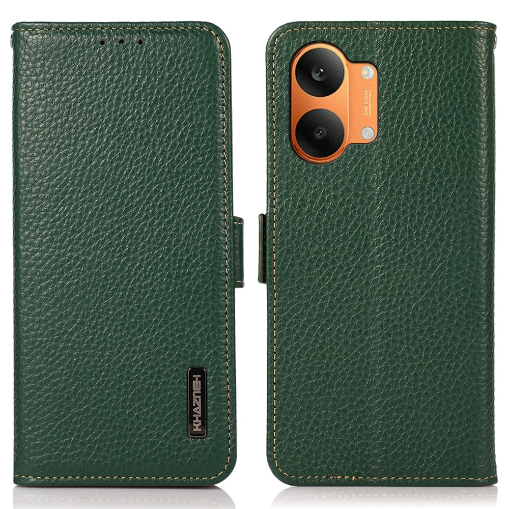 KHAZNEH for Xiaomi Poco X8 Pro Max 5G / Redmi Turbo 5 Max 5G Phone Case Litchi Texture Genuine Cow Leather Cover RFID Blocking