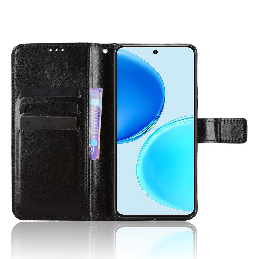 For Honor X8d 4G PU Leather Case with Strap Crazy Horse Texture Phone Wallet Cover