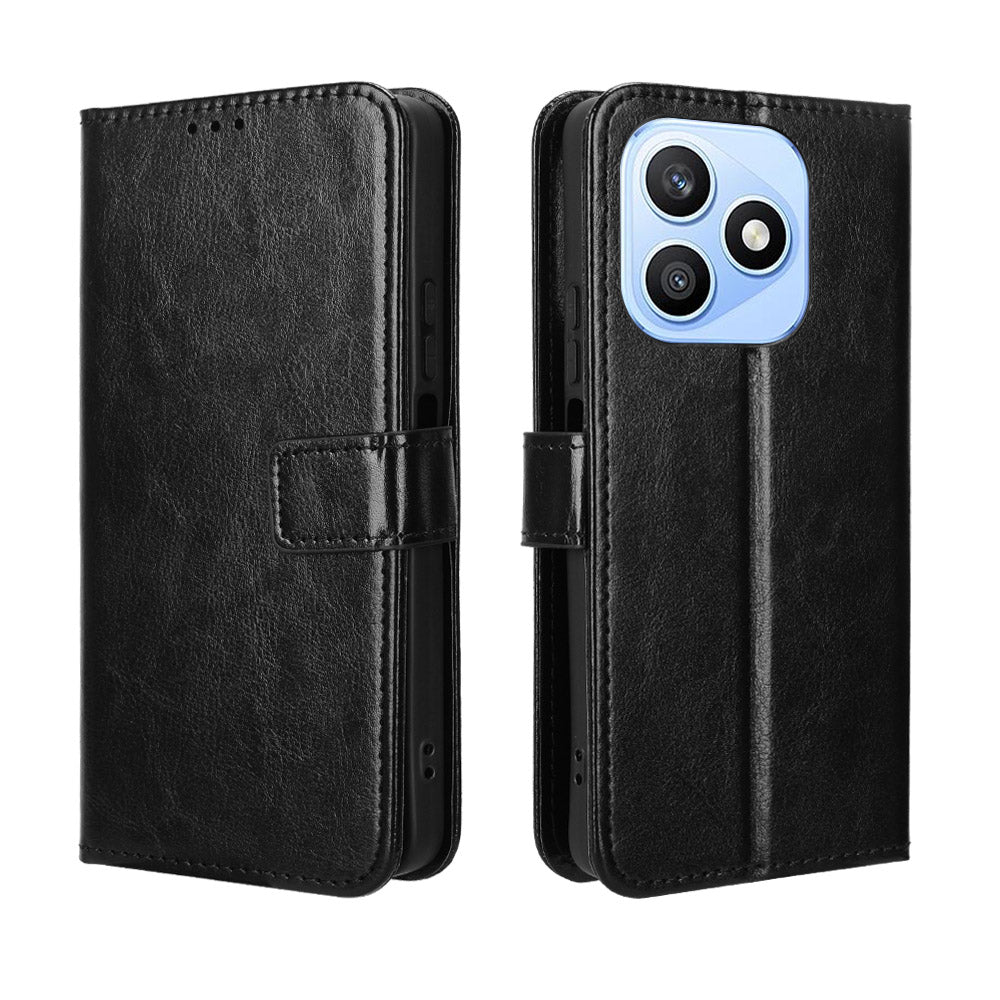 For Honor X8d 4G PU Leather Case with Strap Crazy Horse Texture Phone Wallet Cover