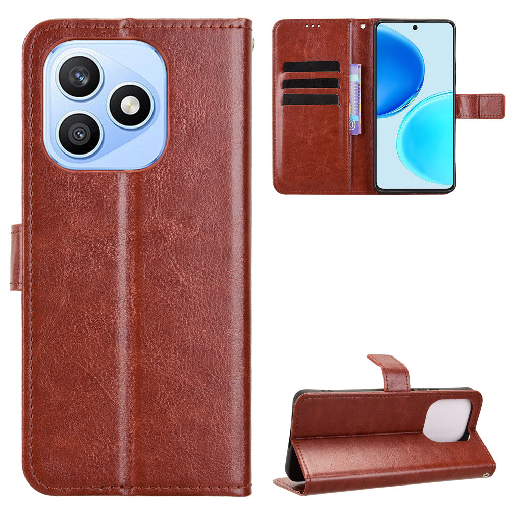 For Honor X8d 4G PU Leather Case with Strap Crazy Horse Texture Phone Wallet Cover