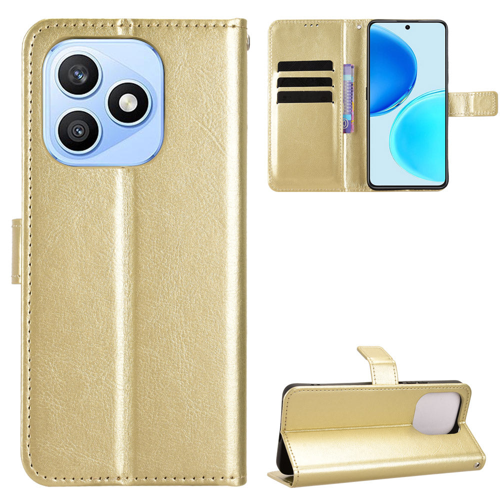 For Honor X8d 4G PU Leather Case with Strap Crazy Horse Texture Phone Wallet Cover