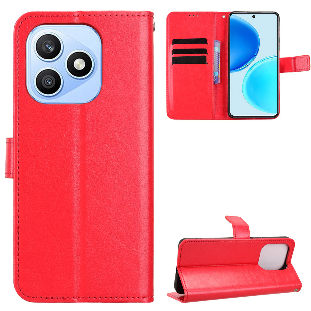 For Honor X8d 4G PU Leather Case with Strap Crazy Horse Texture Phone Wallet Cover