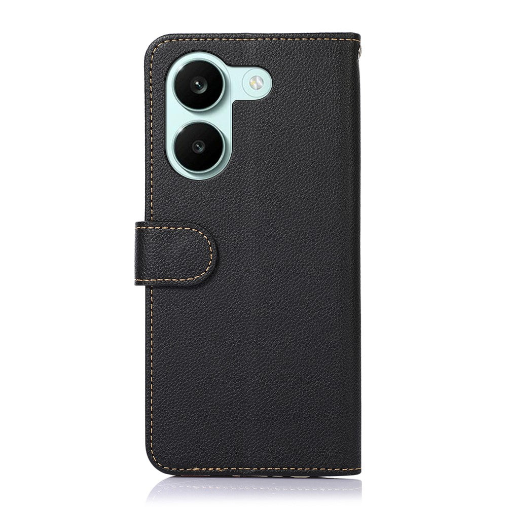 KHAZNEH Leather Case for Xiaomi Redmi Turbo 5 5G  /  Poco X8 Pro 5G RFID Blocking Wallet Litchi Texture PU Phone Cover with Strap