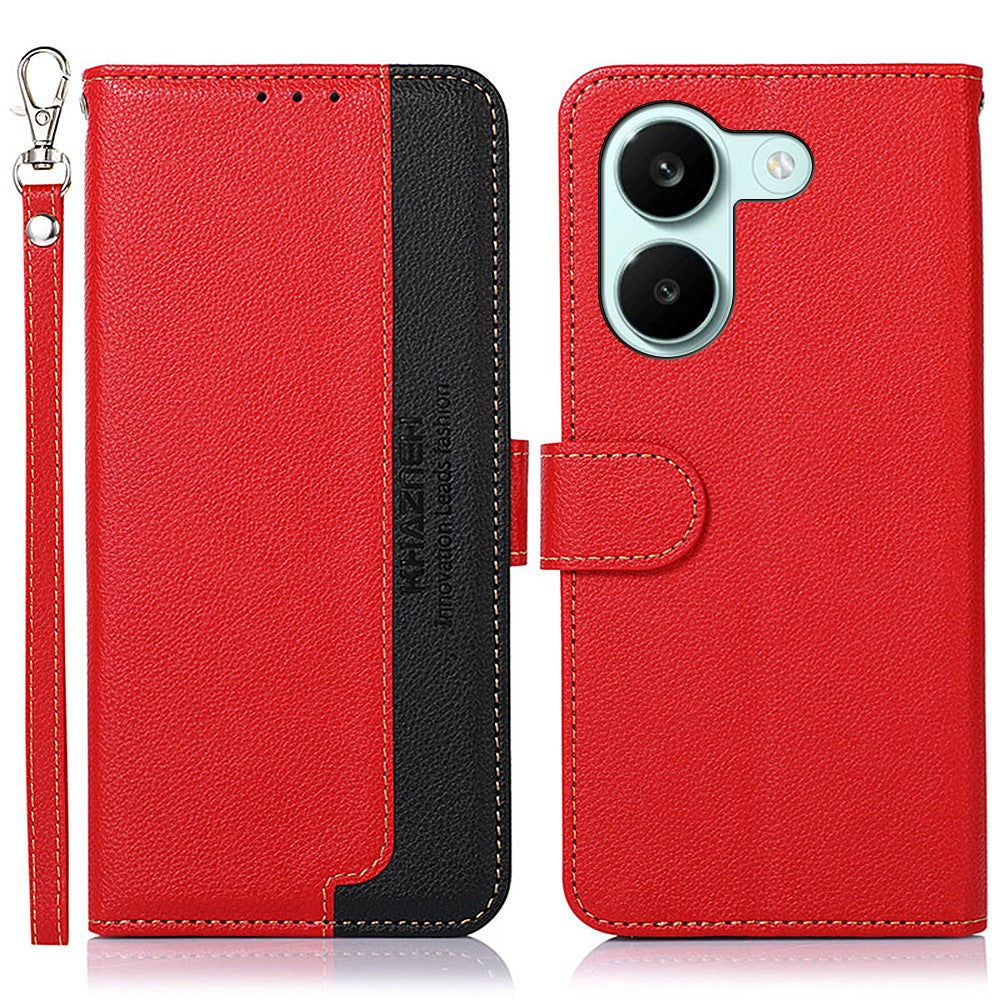 KHAZNEH Leather Case for Xiaomi Redmi Turbo 5 5G  /  Poco X8 Pro 5G RFID Blocking Wallet Litchi Texture PU Phone Cover with Strap