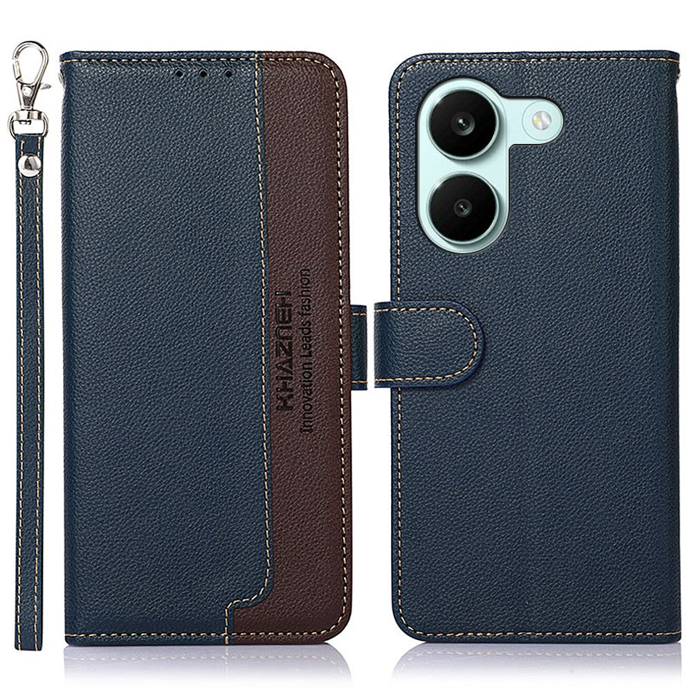 KHAZNEH Leather Case for Xiaomi Redmi Turbo 5 5G  /  Poco X8 Pro 5G RFID Blocking Wallet Litchi Texture PU Phone Cover with Strap