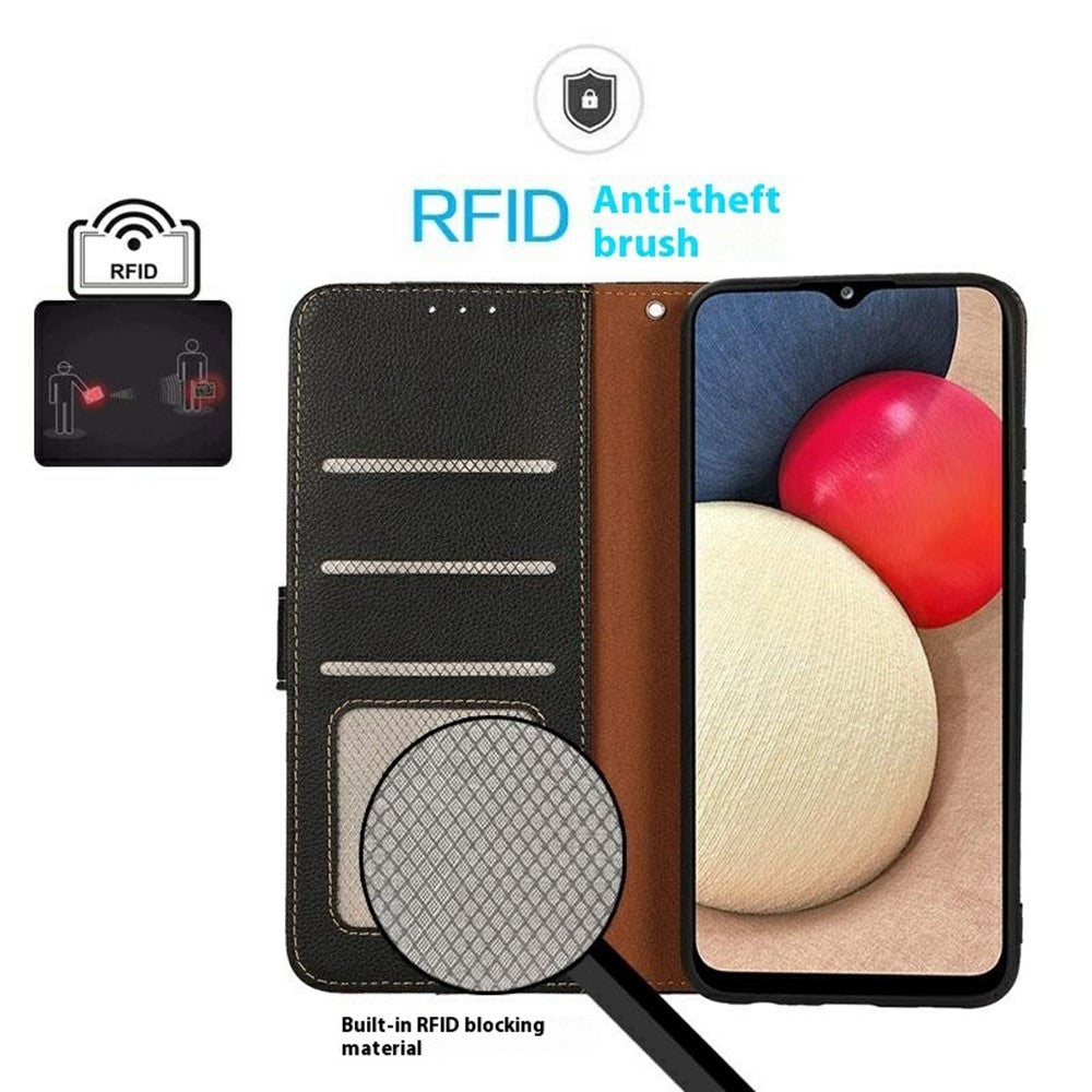 KHAZNEH Leather Case for Xiaomi Poco X8 Pro Max 5G  /  Redmi Turbo 5 Max 5G RFID Blocking Wallet Litchi Texture PU Phone Cover with Strap