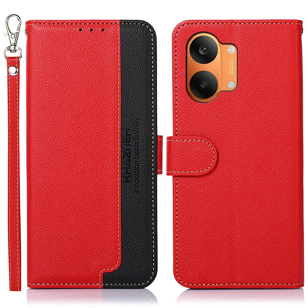 KHAZNEH Leather Case for Xiaomi Poco X8 Pro Max 5G  /  Redmi Turbo 5 Max 5G RFID Blocking Wallet Litchi Texture PU Phone Cover with Strap