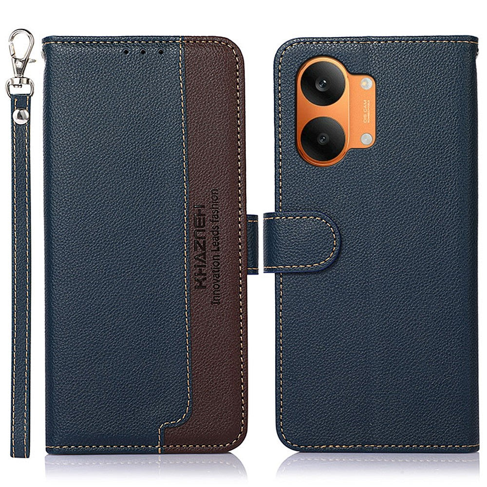 KHAZNEH Leather Case for Xiaomi Poco X8 Pro Max 5G  /  Redmi Turbo 5 Max 5G RFID Blocking Wallet Litchi Texture PU Phone Cover with Strap