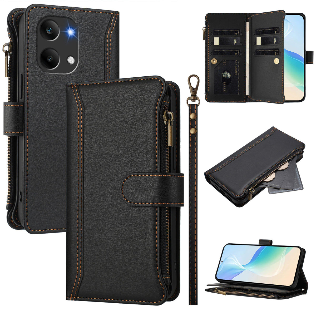 For Xiaomi Poco X8 Pro Max 5G / Xiaomi Redmi Turbo 5 Max 5G Leather Case 9 Card Slots Zipper Wallet Stand Phone Cover with Wrist Strap