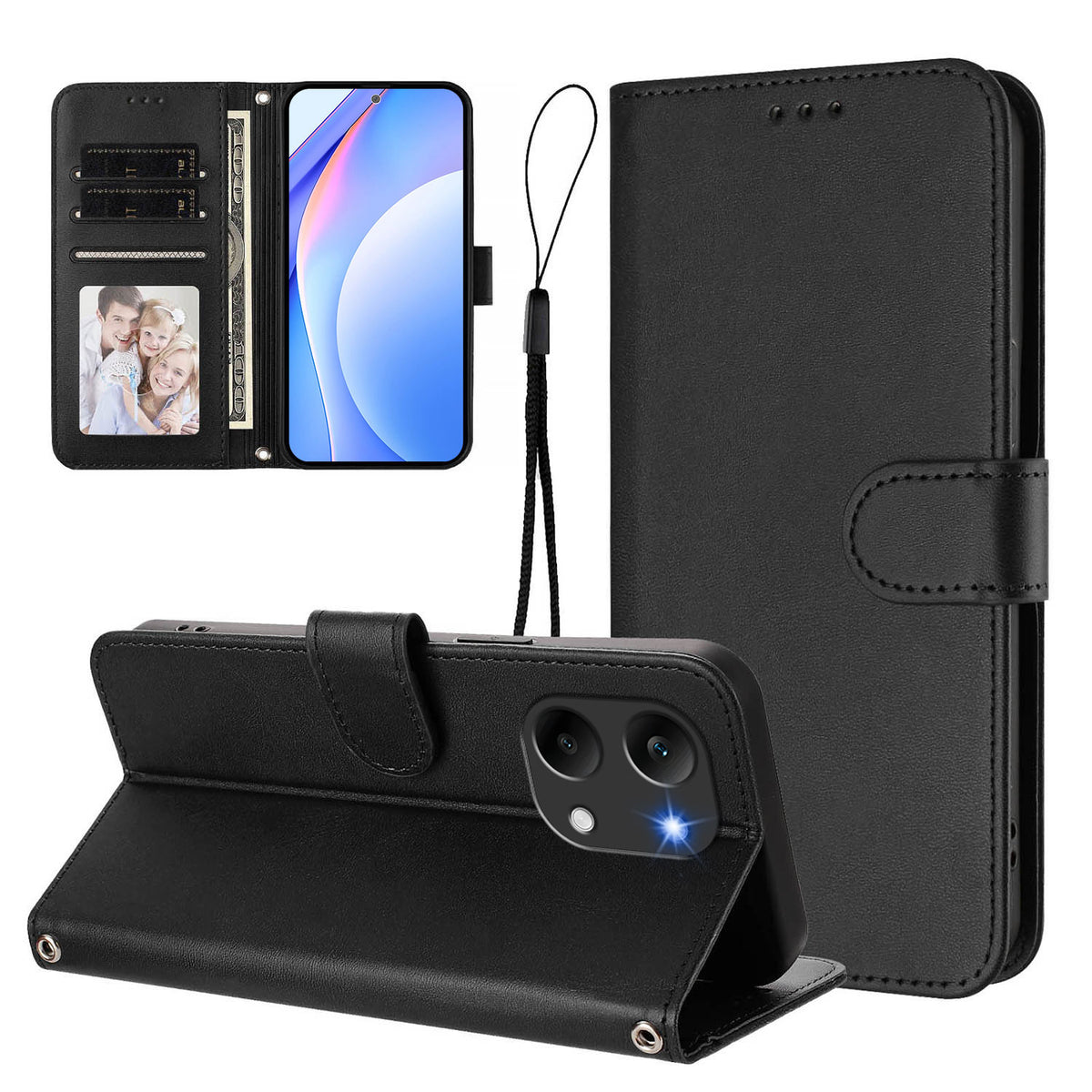 For Xiaomi Poco X8 Pro Max 5G / Xiaomi Redmi Turbo 5 Max 5G Wallet Case RFID Blocking Calf Texture Leather Stand Phone Cover with Strap