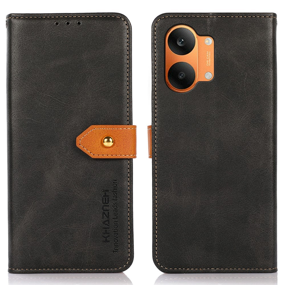 KHAZNEH tegnebogsetui til Xiaomi Poco X8 Pro Max 5G / Redmi Turbo 5 Max 5G, magnetisk guldlås, koskindstekstur, læderflip med stativ, telefoncover