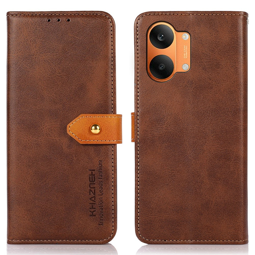 KHAZNEH tegnebogsetui til Xiaomi Poco X8 Pro Max 5G / Redmi Turbo 5 Max 5G, magnetisk guldlås, koskindstekstur, læderflip med stativ, telefoncover