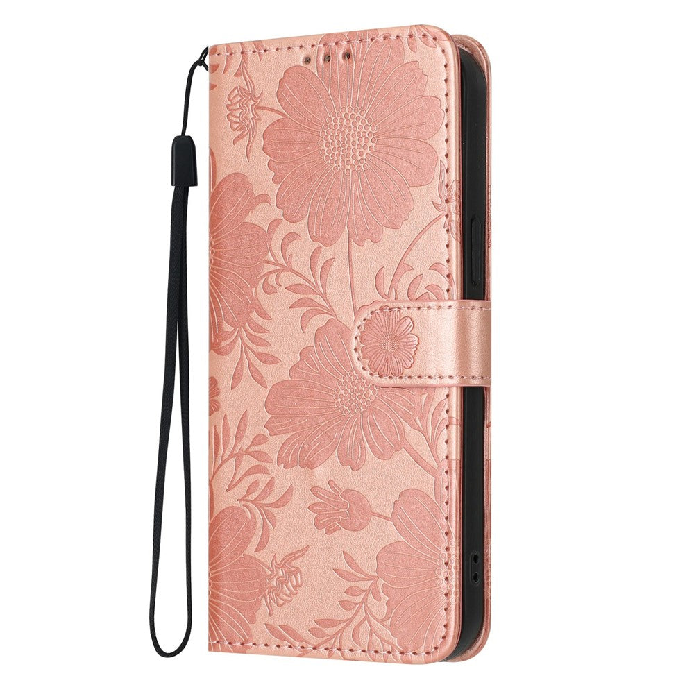 For Honor 400 Pro 5G (Global) Wallet Cover med præget blomster PU-læder Stand Flip Telefoncover med Håndrem