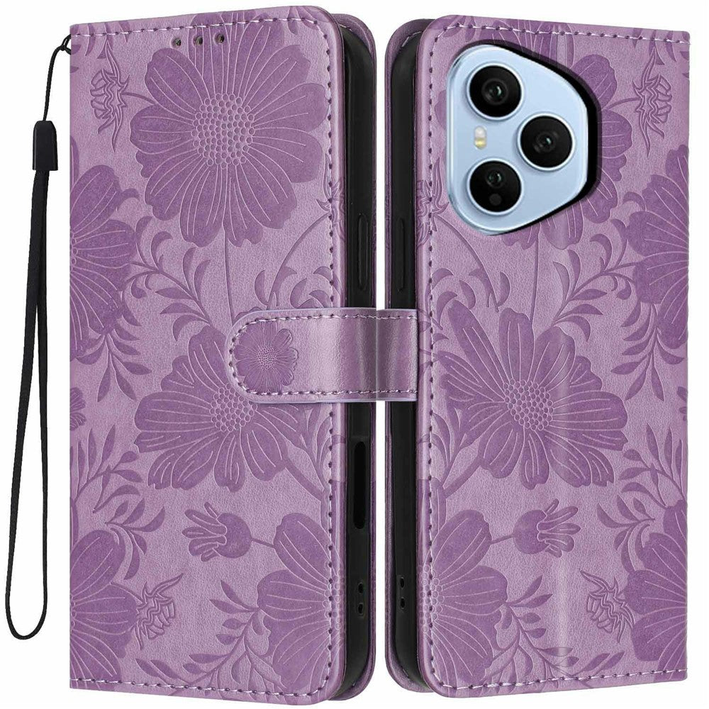For Honor 400 Pro 5G (Global) Wallet Cover med præget blomster PU-læder Stand Flip Telefoncover med Håndrem