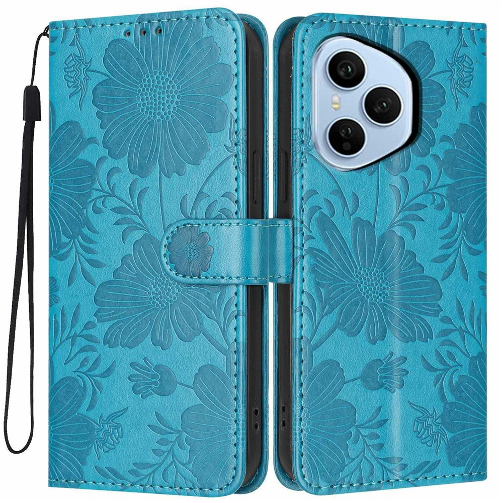 For Honor 400 Pro 5G (Global) Wallet Cover med præget blomster PU-læder Stand Flip Telefoncover med Håndrem