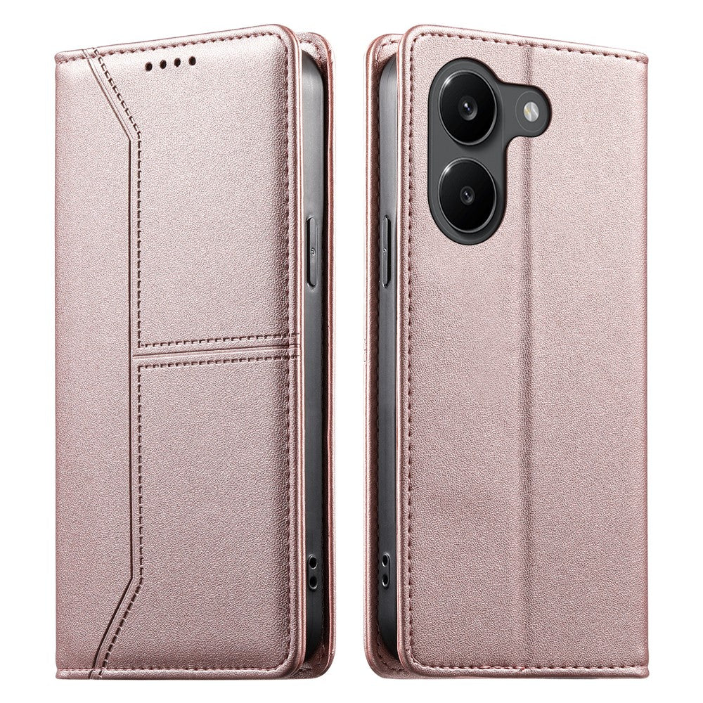 For Xiaomi Poco X8 Pro 5G  /  Redmi Turbo 5 5G Wallet Stand Case Line Splicing TPU PU Leather Phone Cover