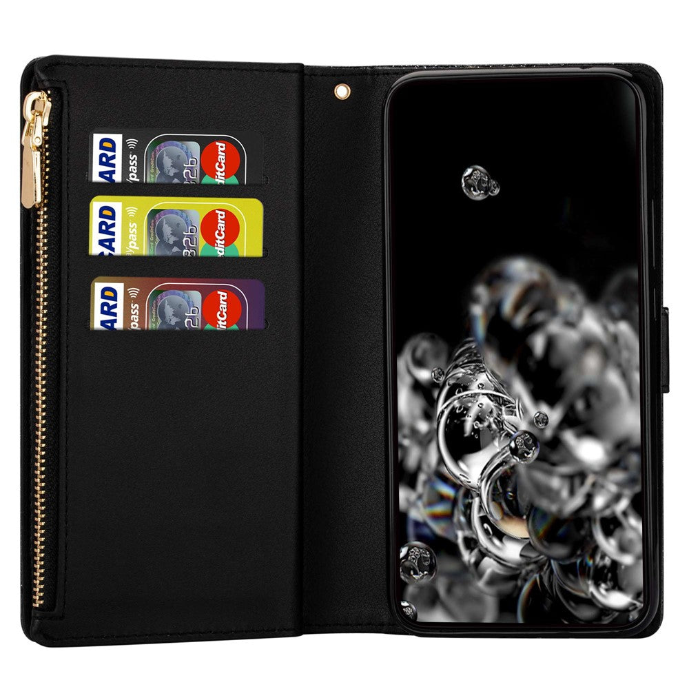 For Xiaomi 12T 5G / 12T Pro 5G / Redmi K50 Ultra 5G Zipper Wallet Stand Anti-drop PU Leather Phone Case Flip Laser Carving Glittery Starry Style Phone Cover with Strap