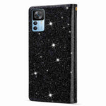 For Xiaomi 12T 5G / 12T Pro 5G / Redmi K50 Ultra 5G Zipper Wallet Stand Anti-drop PU Leather Phone Case Flip Laser Carving Glittery Starry Style Phone Cover with Strap