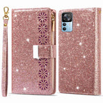 For Xiaomi 12T 5G / 12T Pro 5G / Redmi K50 Ultra 5G Zipper Wallet Stand Anti-drop PU Leather Phone Case Flip Laser Carving Glittery Starry Style Phone Cover with Strap