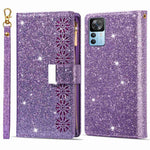 For Xiaomi 12T 5G / 12T Pro 5G / Redmi K50 Ultra 5G Zipper Wallet Stand Anti-drop PU Leather Phone Case Flip Laser Carving Glittery Starry Style Phone Cover with Strap