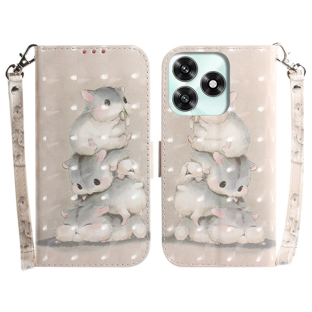 Case for Honor Play10A 4G  /  X5c Plus 4G  /  X5c 4G Pattern Printing Leather Wallet Phone Cover with Wrist Strap
