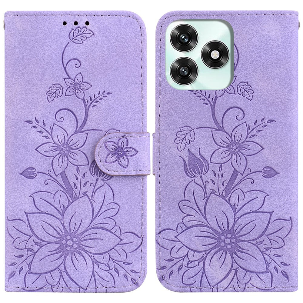 For Honor Play10A 4G  /  X5c Plus 4G  /  X5c 4G Stand Case Lily Flower Imprint Leather Phone Cover with Wrist Strap