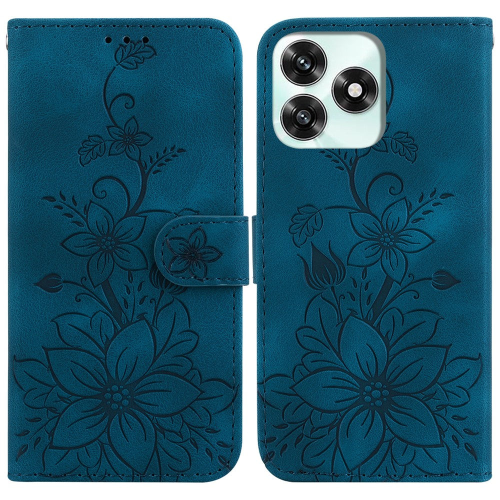 For Honor Play10A 4G  /  X5c Plus 4G  /  X5c 4G Stand Case Lily Flower Imprint Leather Phone Cover with Wrist Strap