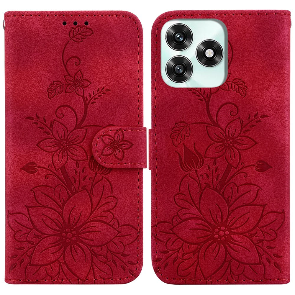 For Honor Play10A 4G  /  X5c Plus 4G  /  X5c 4G Stand Case Lily Flower Imprint Leather Phone Cover with Wrist Strap