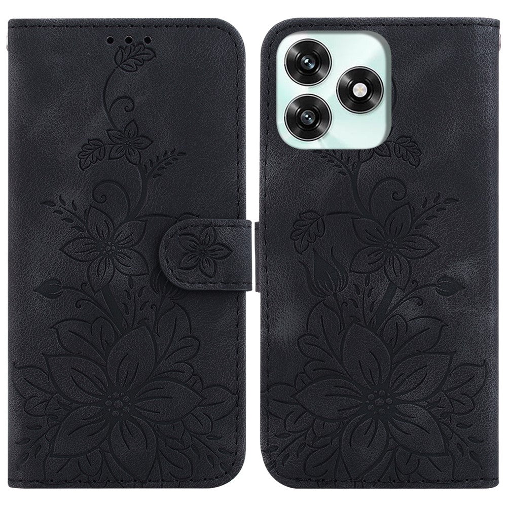 For Honor Play10A 4G  /  X5c Plus 4G  /  X5c 4G Stand Case Lily Flower Imprint Leather Phone Cover with Wrist Strap