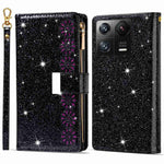 Xiaomi 13 Flip Phone Cover Laser Carving Glitter Starry Style Zipper Foldable Phone Case with Rem