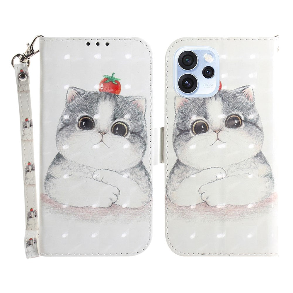 Case for Oppo Reno15 Pro Max 5G (Global) / Reno15 Pro 5G (China)  Pattern Printing Leather Wallet Phone Cover with Wrist Strap