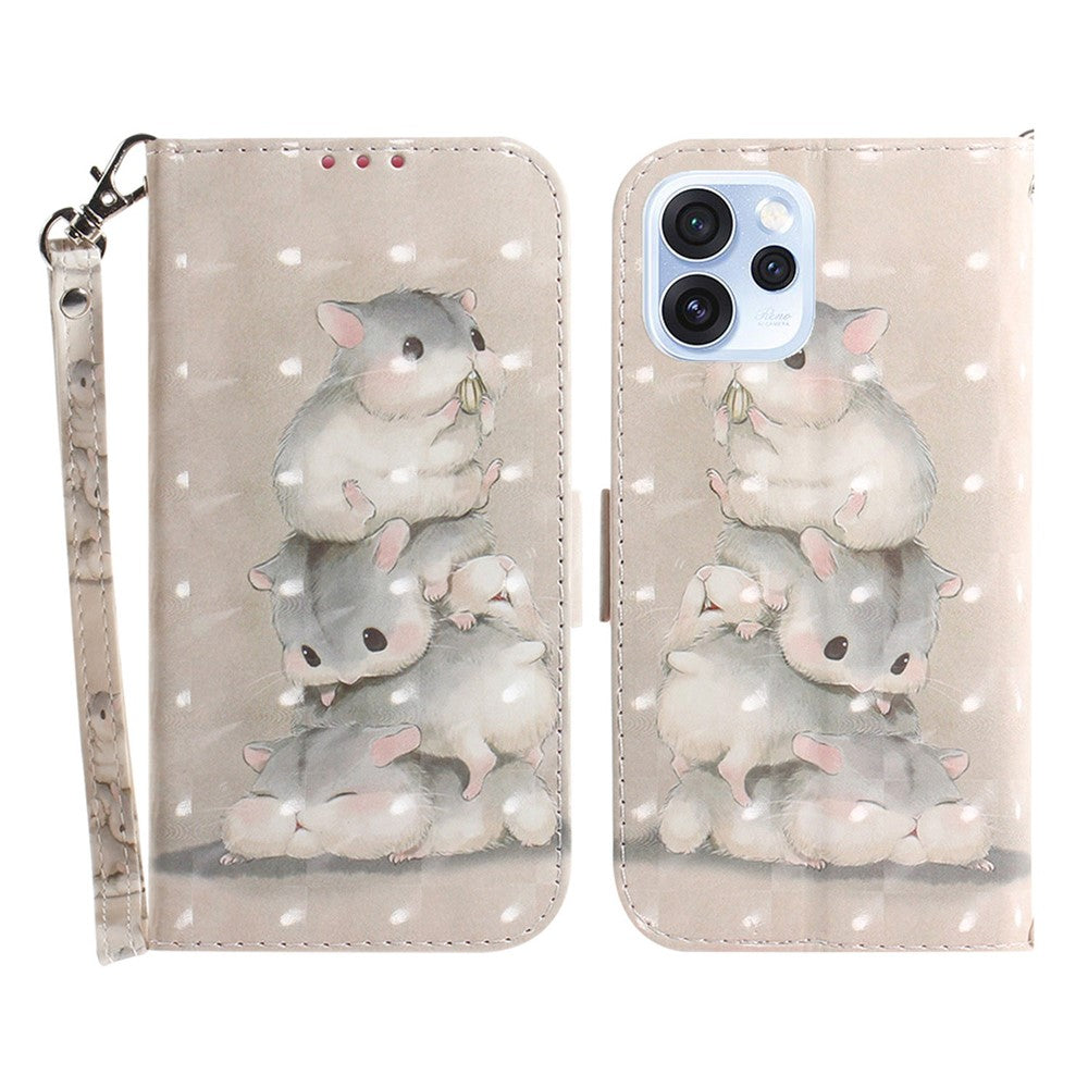 Case for Oppo Reno15 Pro Max 5G (Global) / Reno15 Pro 5G (China)  Pattern Printing Leather Wallet Phone Cover with Wrist Strap