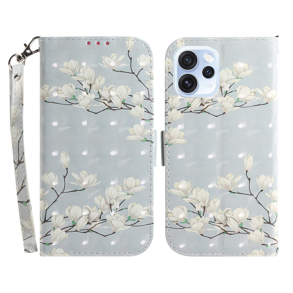 Case for Oppo Reno15 Pro Max 5G (Global) / Reno15 Pro 5G (China)  Pattern Printing Leather Wallet Phone Cover with Wrist Strap