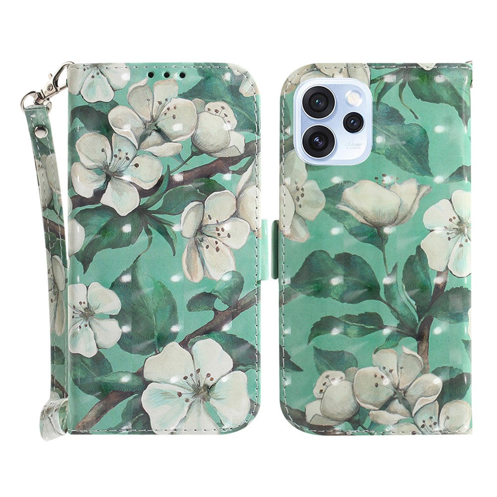 Case for Oppo Reno15 Pro Max 5G (Global) / Reno15 Pro 5G (China)  Pattern Printing Leather Wallet Phone Cover with Wrist Strap