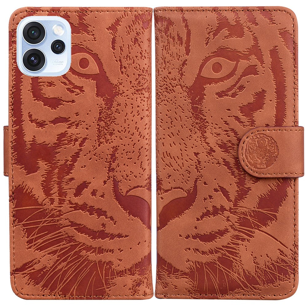 Oppo Reno15 Pro Max 5G (Global) / Reno15 Pro 5G (Kina) fodral Tiger Imprint läderplånboksfodral