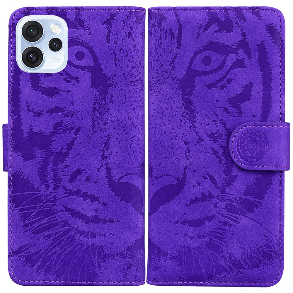 Oppo Reno15 Pro Max 5G (Global) / Reno15 Pro 5G (Kina) fodral Tiger Imprint läderplånboksfodral