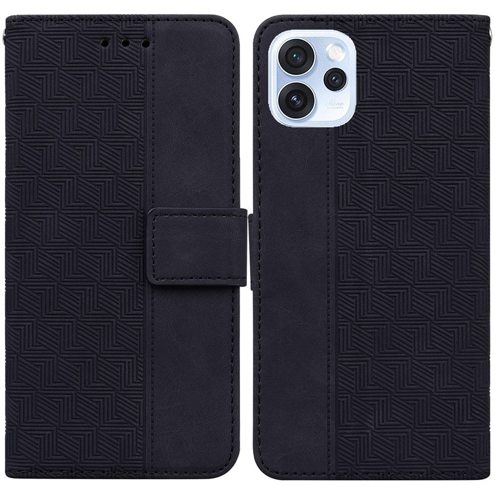 Case for Oppo Reno15 Pro Max 5G (Global)  /  Reno15 Pro 5G (China) Geometry Pattern Leather Wallet Phone Cover with Wrist Strap