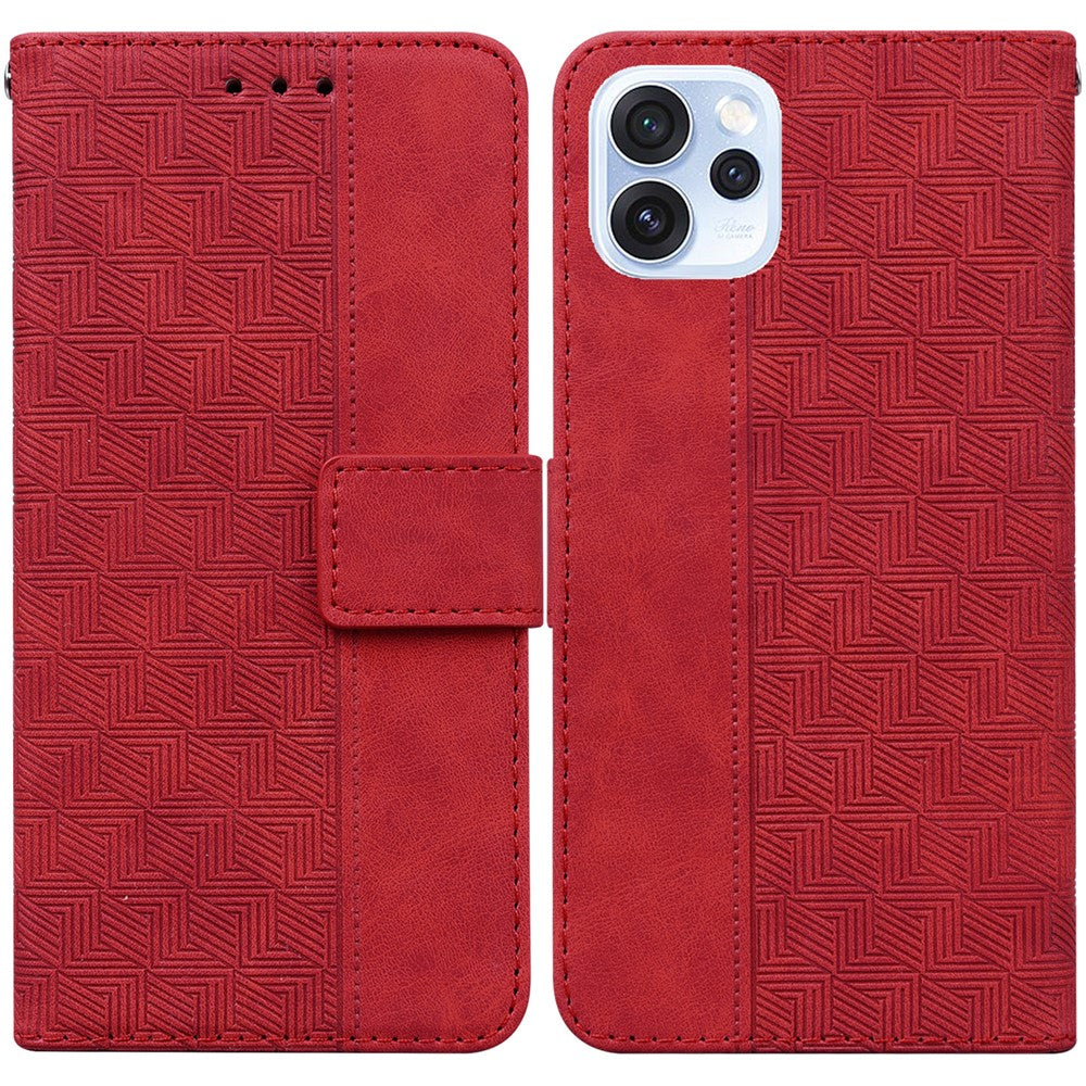 Case for Oppo Reno15 Pro Max 5G (Global)  /  Reno15 Pro 5G (China) Geometry Pattern Leather Wallet Phone Cover with Wrist Strap